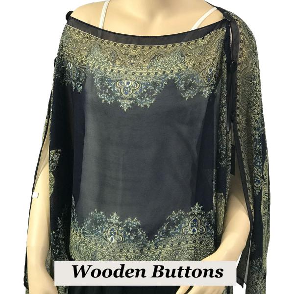 Wholesale 1799 - Silky Six Button Poncho/Cape 107MD - Wooden Buttons<br> Midnight (Paisley Border) - 