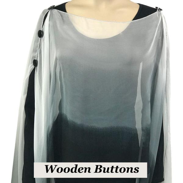 Wholesale 1799 - Silky Six Button Poncho/Cape 106BGW - Wooden Buttons<br>Black-Grey-White (Tri-Color) - 