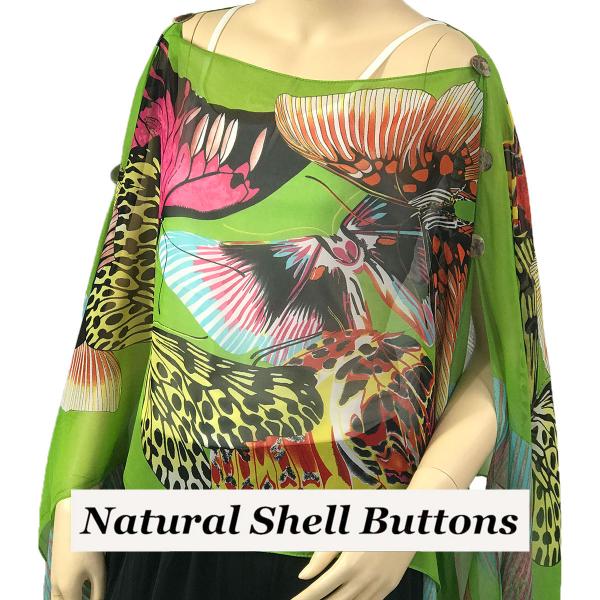 Wholesale 1799 - Silky Six Button Poncho/Cape 714GN - Shell Buttons<br>Green (Big Butterfly) - 