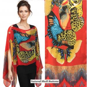 1799 - Silky Six Button Poncho/Cape 714RD - Shell Buttons<br> Red (Big Butterfly) - One Size Fits Most
