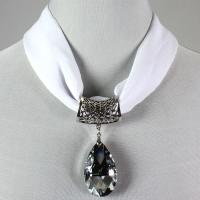 Magnet Scarves - Chiffon w/ Pendant - #02 White (Silver Magnet) w/ Pendant #075