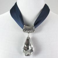 Magnet Scarves - Satin w/ Pendant - #01 Navy (Silver Magnet) w/ Pendant #466