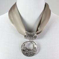 Magnet Scarves - Satin w/ Pendant - #04 Taupe (Silver Magnet) w/ Pendant #006