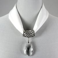 Magnet Scarves - Satin w/ Pendant - #20 White (Silver Magnet) w/ Pendant #075