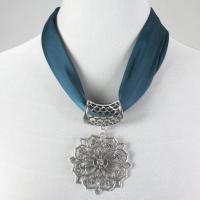 Magnet Scarves - Satin w/ Pendant - #25 Dark Teal (Silver Magnet) w/ Pendant #042
