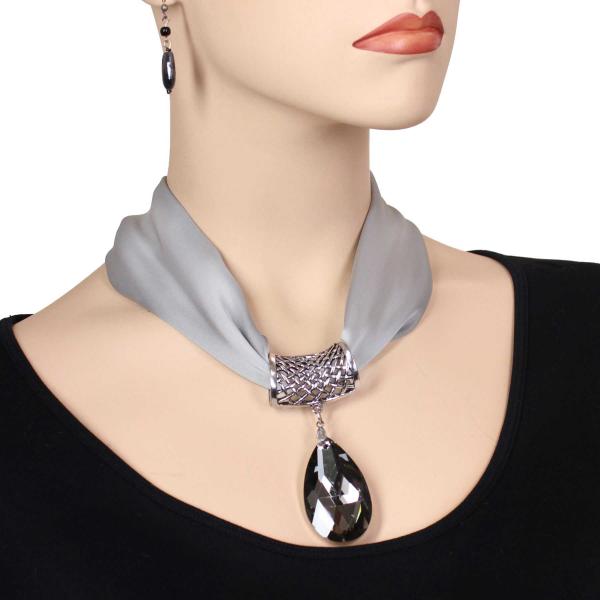 Wholesale Satin Fabric Necklace 1818 #002 Silver (Silver Magnet) w/ Pendant #131 - 