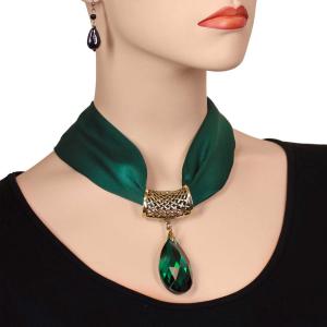 Satin Fabric Necklace 1818 #006 Dark Green (Bronze Magnet) w/ Pendant #567 - 