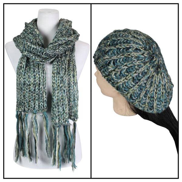 Wholesale 5007 - Knit Sequined Scarf and Hat Set 5007H-Green<br> Sequined Scarf and Hat Set - 
