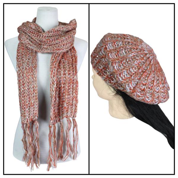 Wholesale 5007 - Knit Sequined Scarf and Hat Set 5007H-Orange<br> Sequined Scarf and Hat Set - 