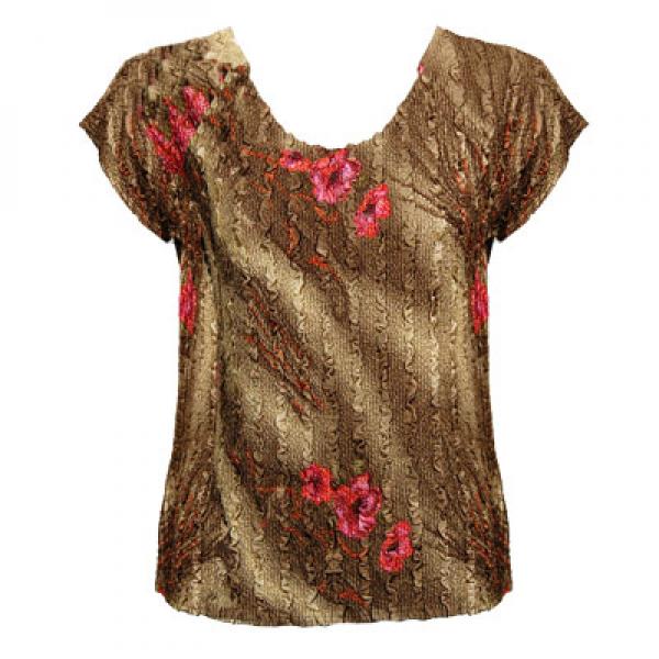Wholesale 1904 - Magic Crush Cap Sleeve Tops 322 - Multi Floral Brown - One Size Fits  (S-L)