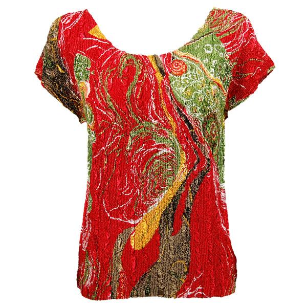 Wholesale 1904 - Magic Crush Cap Sleeve Tops P02 - Multi Floral Swirl Olive-Red - One Size Fits  (S-L)
