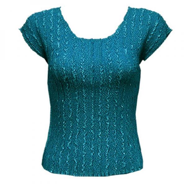 Wholesale 1904 - Magic Crush Cap Sleeve Tops Solid Dark Teal-A - One Size Fits  (S-L)