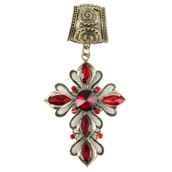 Wholesale 1905 - Scarf Pendants #022 Bronze Cross w/ Red Crystals (Hinged Tube) - 