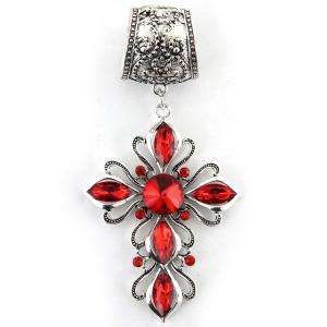 1905 - Scarf Pendants #109 Silver Cross w/ Red Stones (Hinged Tube) - 