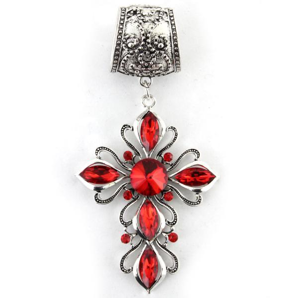 Wholesale 1905 - Scarf Pendants #109 Silver Cross w/ Red Stones (Hinged Tube) - 