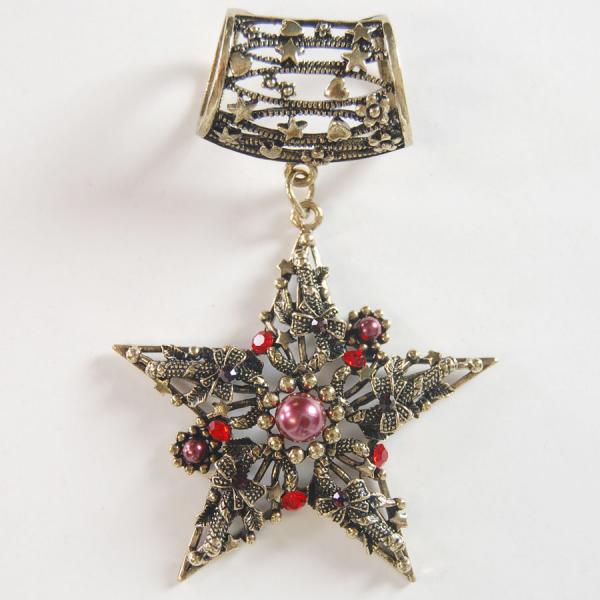 Wholesale 1905 - Scarf Pendants #C006 Bronze Star w/ Red Stones (Hinged Tube) - 