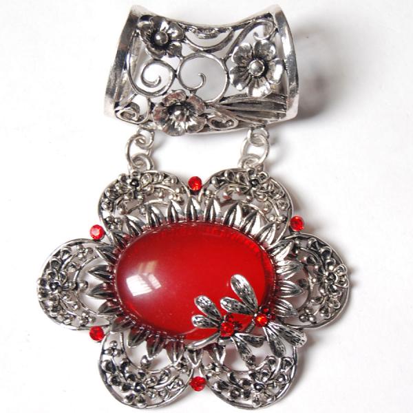 Wholesale 1905 - Scarf Pendants #S490 Silver Flower w/ Red Stones - 