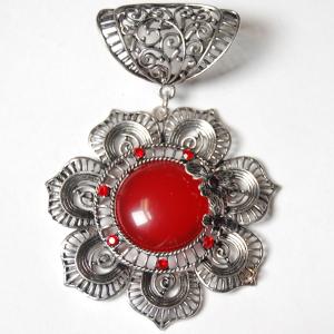 Wholesale 1905 - Scarf Pendants #S494 Silver Flower w/ Red Stones - 