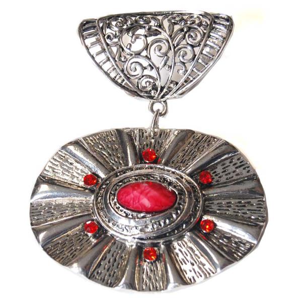 Wholesale 1905 - Scarf Pendants #S510 Wide Oval w/ Red Stones - 