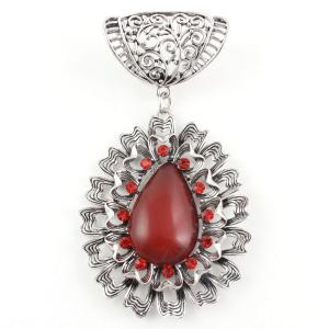 1905 - Scarf Pendants #S582 Silver Abstract Oval w/ Red Stones - 