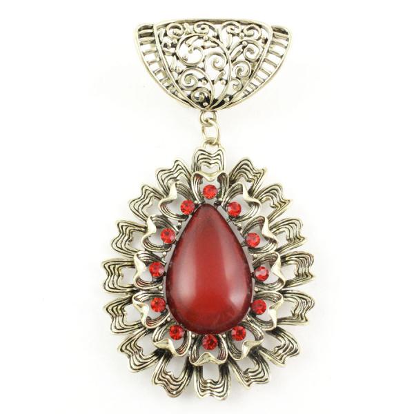 Wholesale 1905 - Scarf Pendants #S583 Bronze Abstract Oval w/ Red Stones (MB) - 