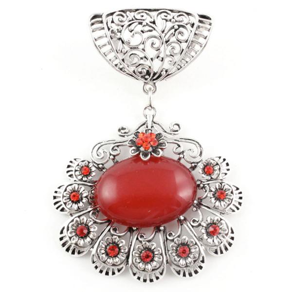 Wholesale 1905 - Scarf Pendants #S590 Silver w/ Red Stones - 