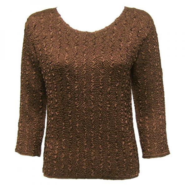 Wholesale 1906 - Magic Crush Three Quarter Sleeve Tops Solid Dark Brown-B Two Ply - One Size Fits Most