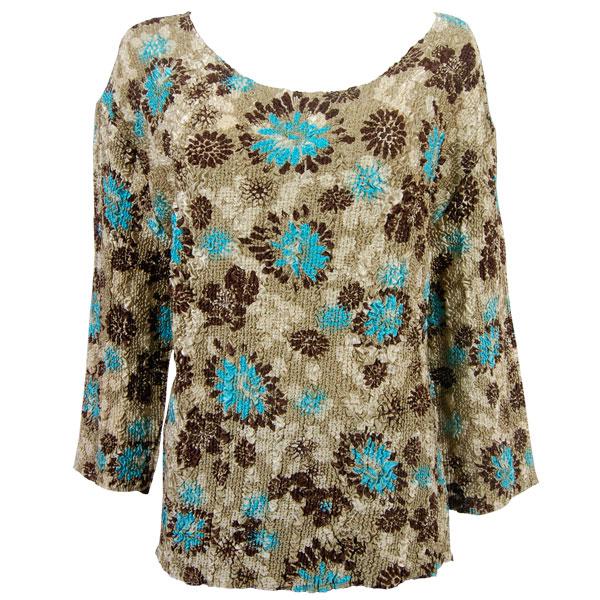 Wholesale 1906 - Magic Crush Three Quarter Sleeve Tops Turquoise-Brown Floral (#005A) - One Size Fits  (S-L)