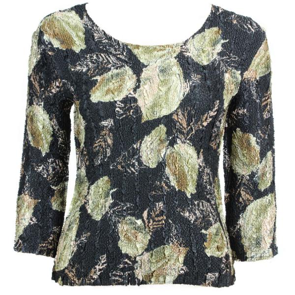 Wholesale 1906 - Magic Crush Three Quarter Sleeve Tops Black with Gold Leaves - One Size Fits  (S-L)