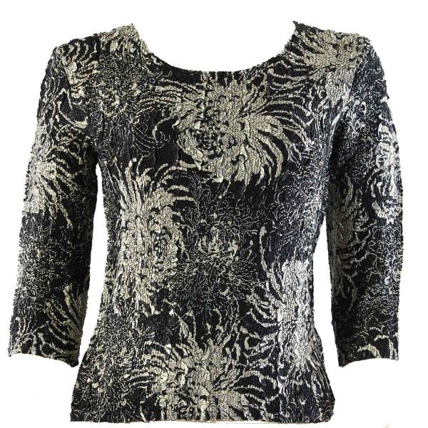 Wholesale 1906 - Magic Crush Three Quarter Sleeve Tops Abstract Flowers Black-White - One Size Fits Most