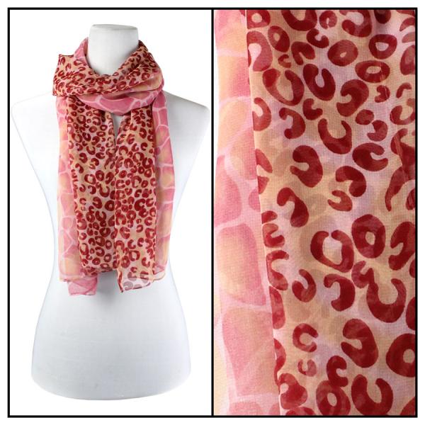 Wholesale Silky Dress Scarves - 1909 GL02 Giraffe Leopard Raspberry - 