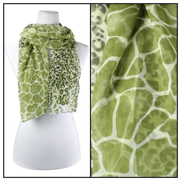 Wholesale Silky Dress Scarves - 1909 GL03 Giraffe Leopard Green - 