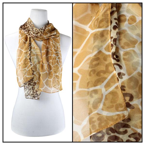 Wholesale Silky Dress Scarves - 1909 GL04 Giraffe Leopard Gold - 
