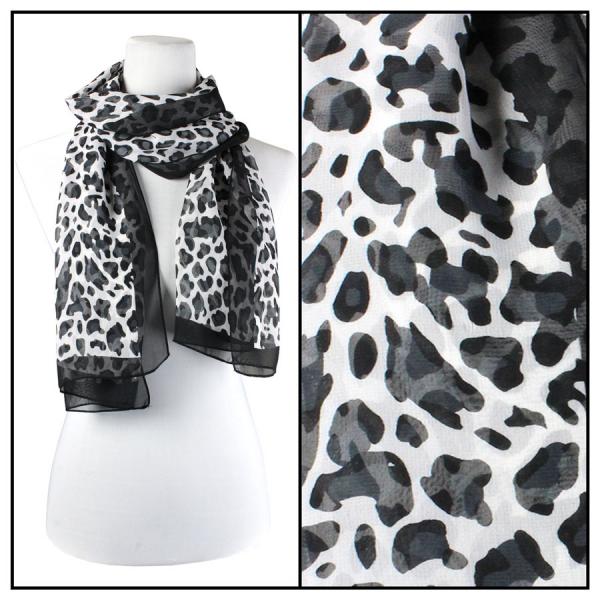 Wholesale Silky Dress Scarves - 1909 CH04 Cheetah Black-White - 