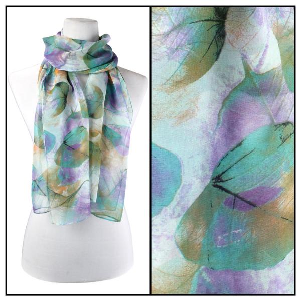 Wholesale Silky Dress Scarves - 1909 LE01 Leaves Teal  - 