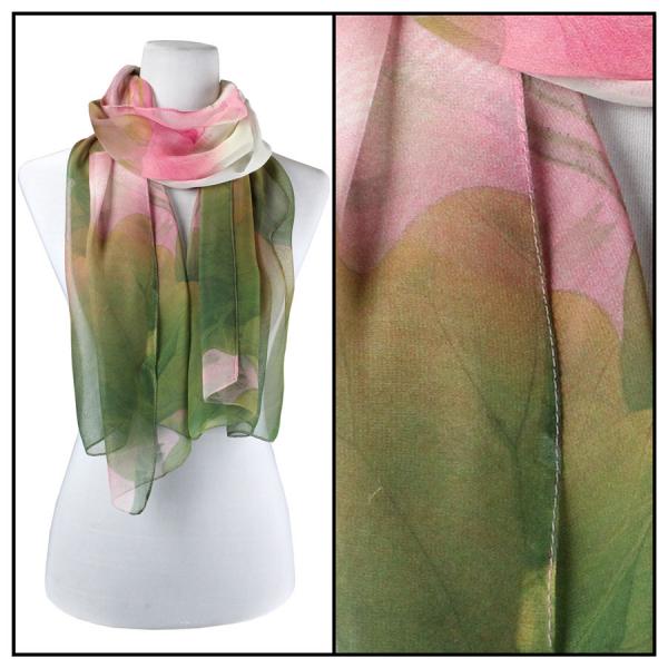 Wholesale Silky Dress Scarves - 1909 Lo01 Lotus Pink-Green - 