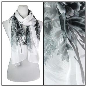 Silky Dress Scarves - 1909 PC01 Peacock - White-Black  - 
