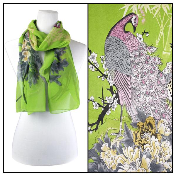 Wholesale Silky Dress Scarves - 1909 PC03 Peacock Lime - 