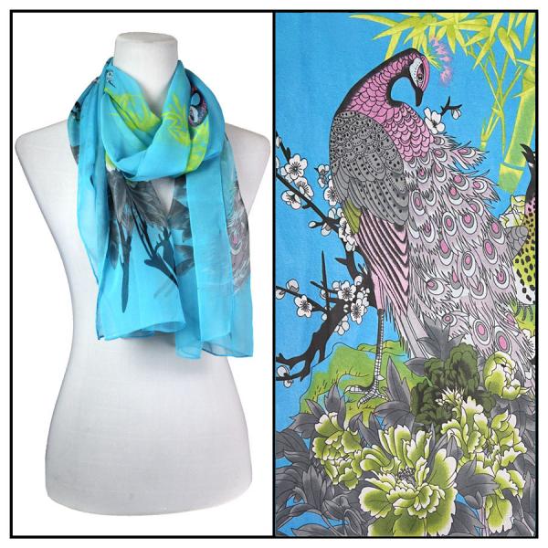 Wholesale Silky Dress Scarves - 1909 PC09 Peacock Turquoise MB - 