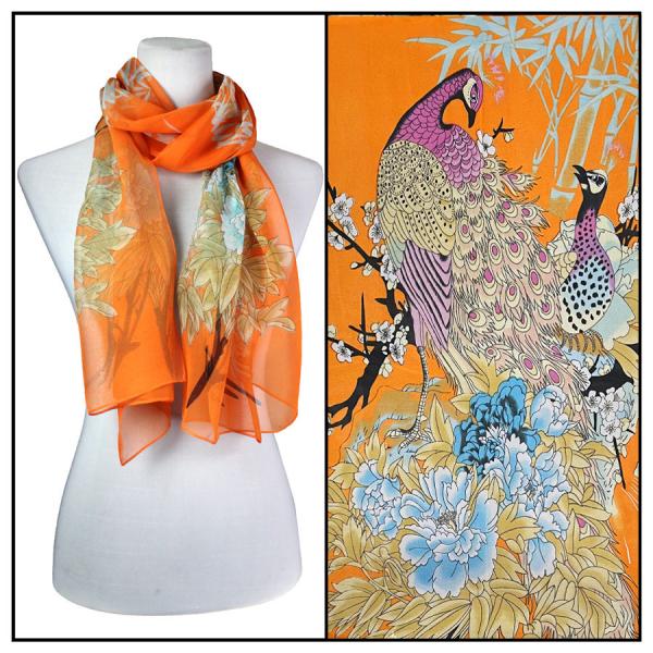 Wholesale Silky Dress Scarves - 1909 PC10 
Peacock - Orange  - 