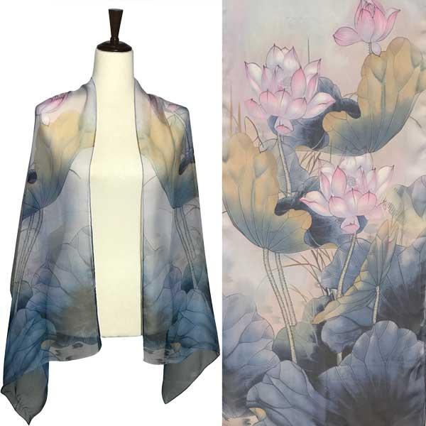 Wholesale Silky Dress Scarves - 1909 Lo05 Lotus Blue-Pink - 