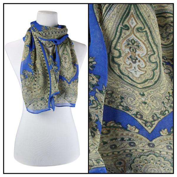 Wholesale Silky Dress Scarves - 1909 PB02 Paisley Border Royal - 