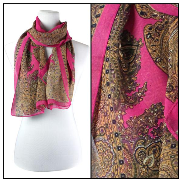 Wholesale Silky Dress Scarves - 1909 PB03 Paisley Border Hot Pink - 