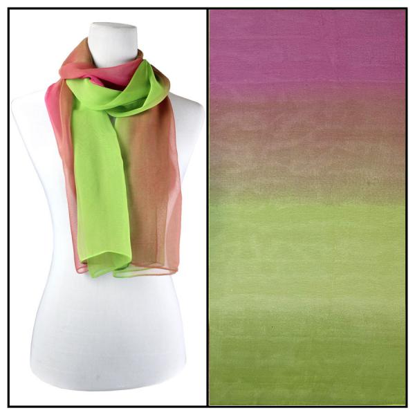 Wholesale 2901 - Magnetic Clasp Silky Dress Scarves TC04 Tri-Color Magenta/Mauve/Lime - 