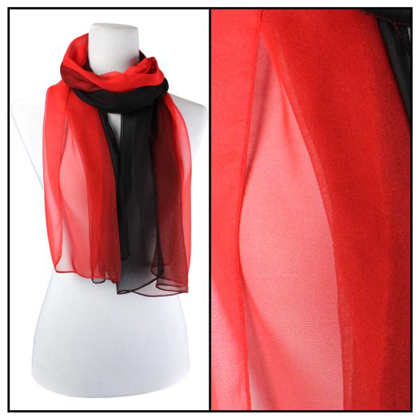 Wholesale Silky Dress Scarves - 1909 TC05 Tri-Color Black/Maroon/Red - 