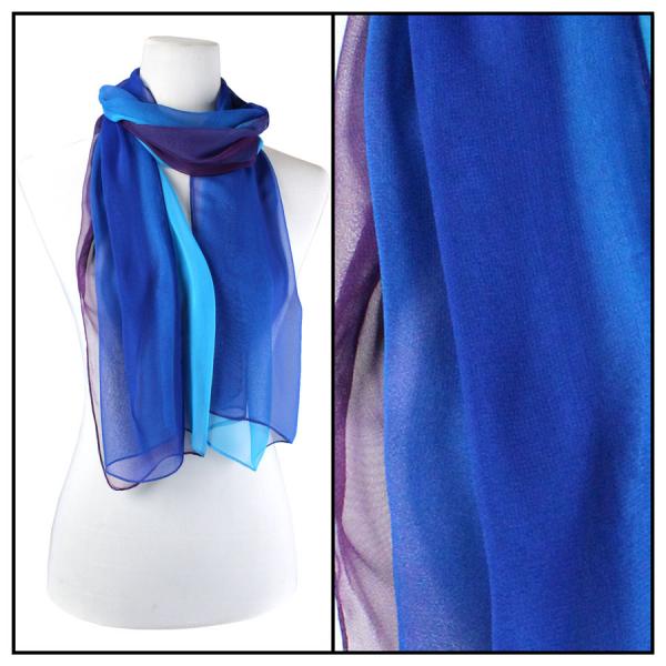 Wholesale Silky Dress Scarves - 1909 TC08 Tri-Color Royal/Turquoise/Purple - 