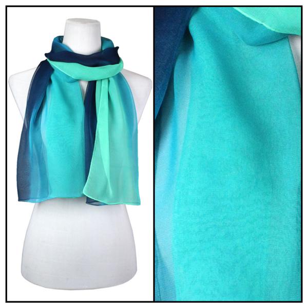 Wholesale Silky Dress Scarves - 1909 TC12 Tri-Color Navy/Blue/Seafoam - 