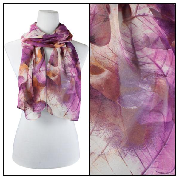 Wholesale Silky Dress Scarves - 1909 LE07 Leaves Purple - 