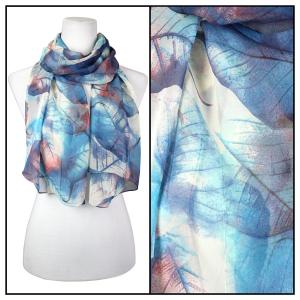 Silky Dress Scarves - 1909 LE08 Leaves Blue - 