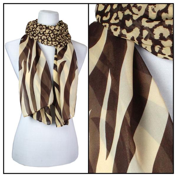 Wholesale Silky Dress Scarves - 1909 ZC01 Zebra-Cheetah Brown-Tan - 
